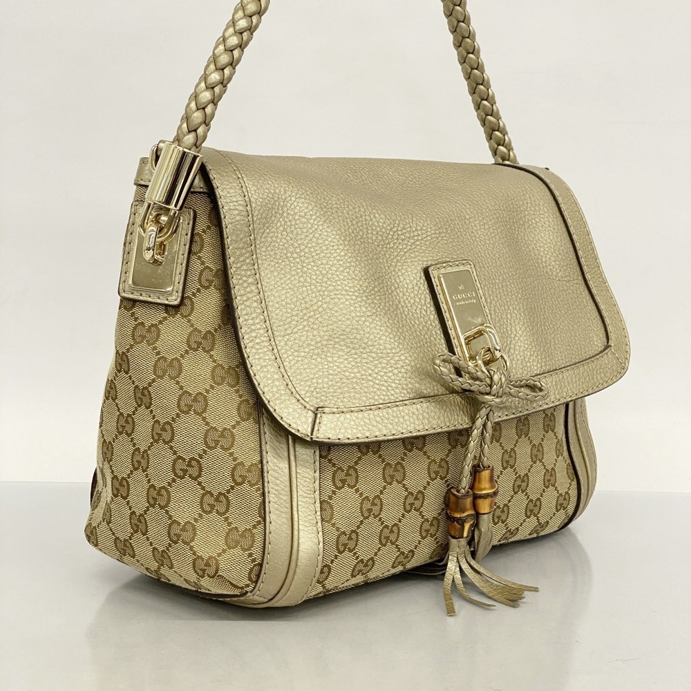 Gucci Bamboo Beige GG Bag Canvas Shoulder - Picture 1 of 9